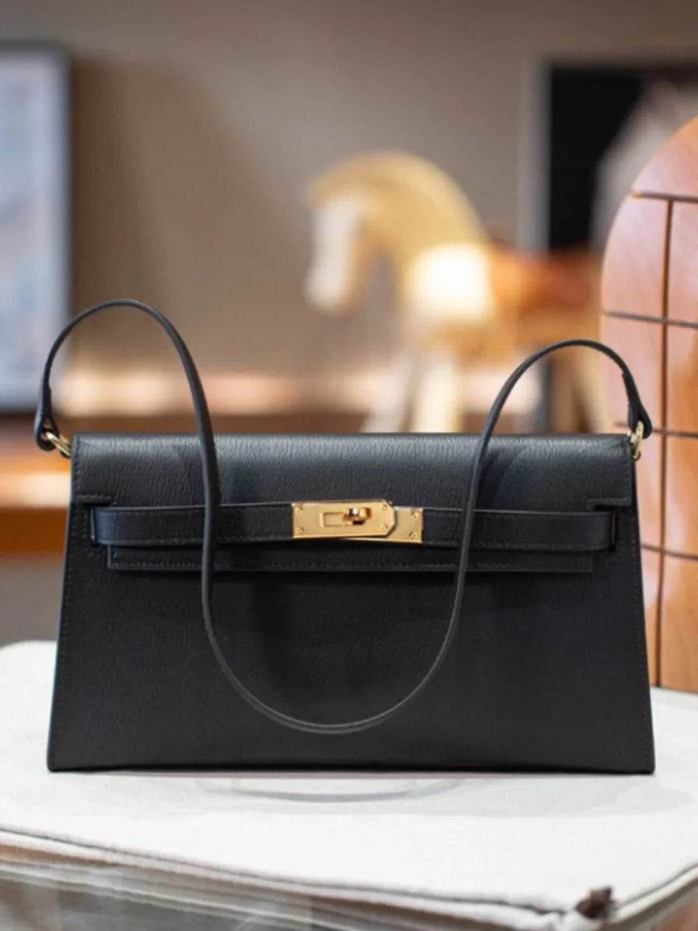 Luxe Genuine Leather black Baguette Shoulder Bag